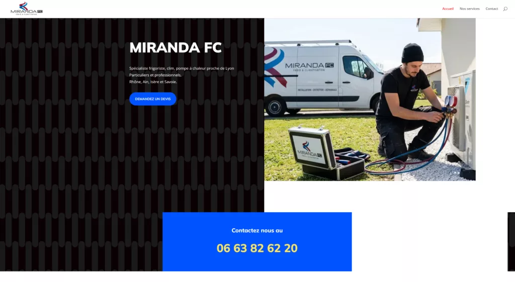 Aperçu du site Miranda FC, spécialiste frigoriste conçu par COESIS