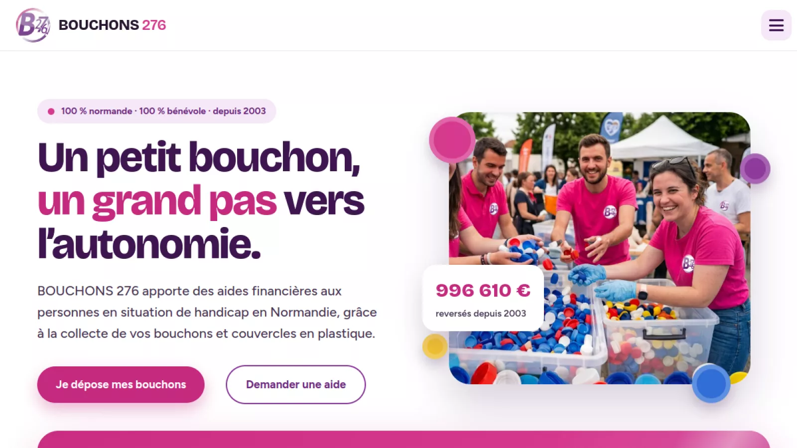 Aperçu du nouveau site de l’association Bouchons 276, créé par COESIS